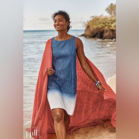 J. Jill Blue White Ombre Dip Dye Denim Dress XL - Picture 2 of 9